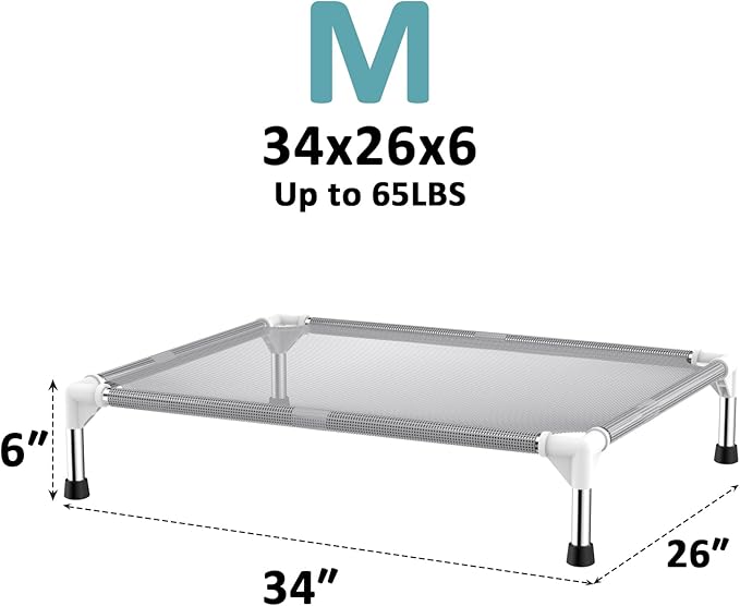 Elevated Dog Bed with Teslin Cooling Fabric - Lightweight Dog Cot for Medium Dogs, Waterproof & Washable Breathable Mesh, Raised Pet Bed for Indoor Outdoor Use, Anti-Slip, Easy Clean