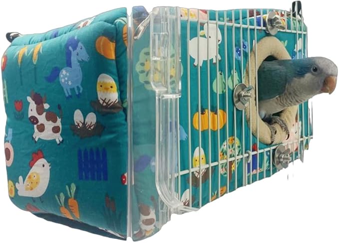 Large Winter Warm Bird Nest House, Bird Bed for Cage, Parrot Nest Snuggle Shed Hut for Four Seasons, Easy to Install for Quaker Lovebirds (Green,Small)