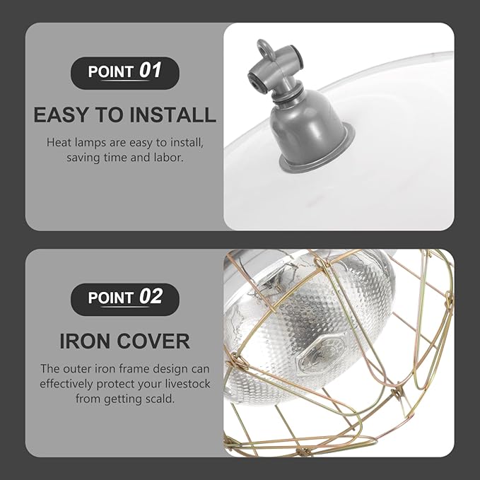 BESPORTBLE Outdoor Heat Lamp for Pets and Chickens Livestock Thermostat Lamp Iron and Glass Material Easy to Install and Remove Wide Application Safe for Animals