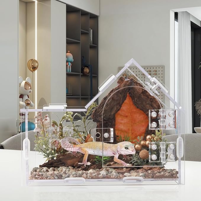 Jumping Spider Enclosure, Acrylic Cabin Terrarium with Sloped Roof & Magnetic Front Door, for Arboreal Pets, Mantis, Small Reptile Habitat (Transparent Color, L 7.9",W 3.9",H 5.9")