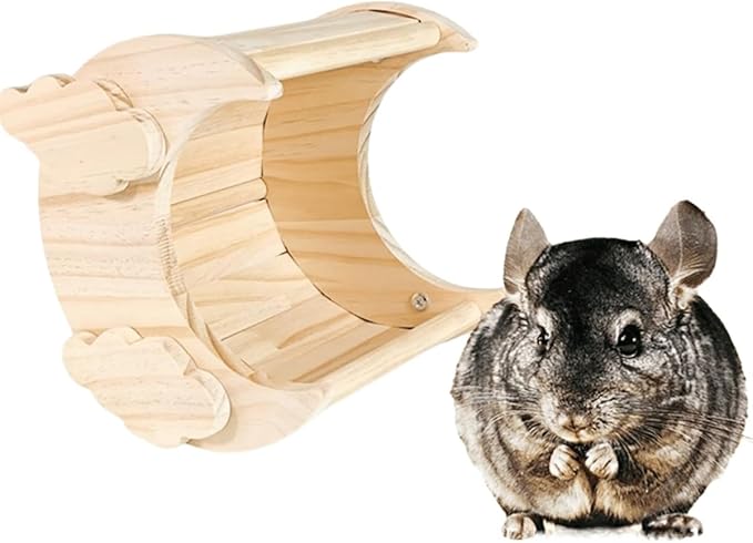 Hamster Hideout Guinea Pig Moon Shape Wooden Cabin Squirrel Wooden House for Sugar Glider Chinchilla Cage Accessories (S)