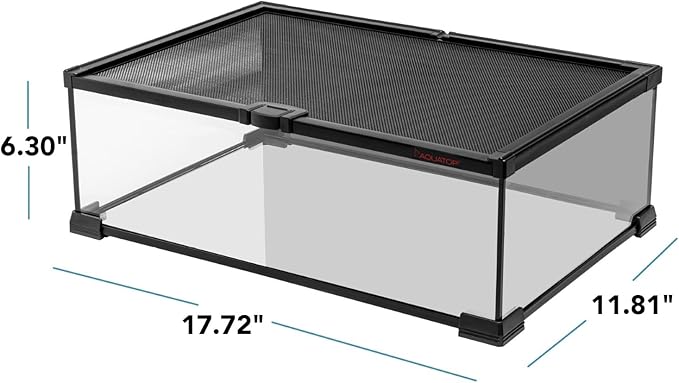 Aquatop 5.7 Gal Stackable Small Pet Terrarium - Durable Clear Glass Tank with Removable Ventilated Mesh Top for Reptiles, Arachnids, and Amphibians, RT-5.7