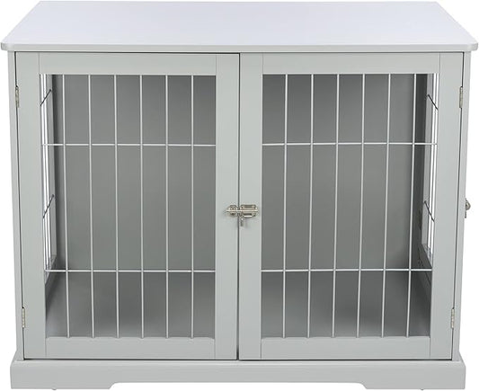Trixie 38.7" Indoor Dog Crate, Wooden Crate Table for Dogs Up to 66 lb, Large Dog Kennel, Perfect in Any Room, Gray
