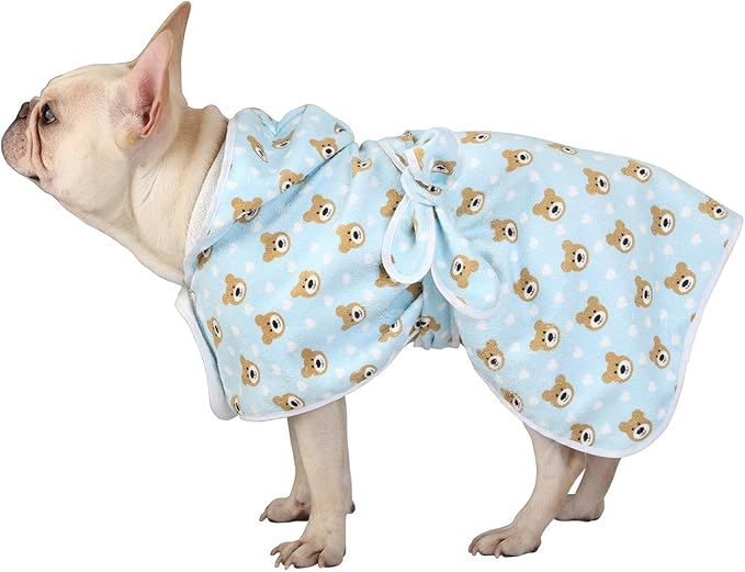 HDE Dog Bathrobe Super Absorbent Quick Drying Puppy Towel Wrap Coat Adjustable After Bath Robes with Hood for Dog Sizes S-XXL Teddy Bears M