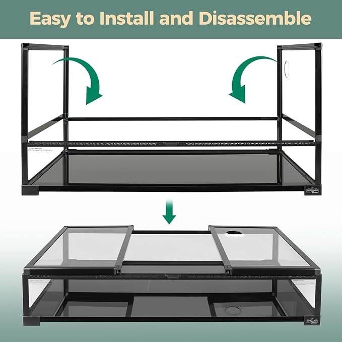 70 Gallon Full Glass Reptile Tank, Quick Fold Reptiles Enclosure with Waterproof Base, Top Screen Ventilation, 40" x 20" x 20" Front Opening Large Terrarium for Bearded Dragon, Ball Python, Snake