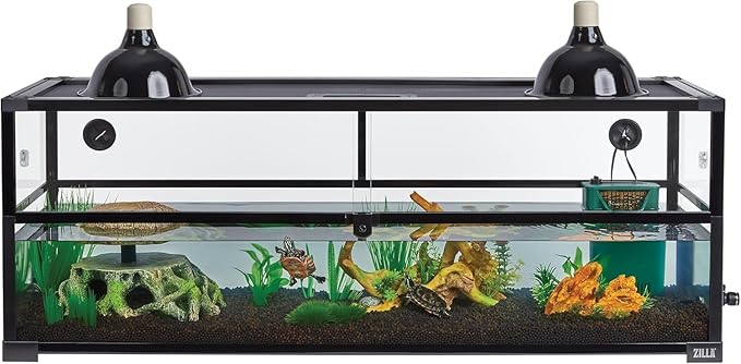 Zilla QuickBuild Aquatic Turtle 26 Gallon Terrarium with Turtle Sticks, Turtle Chasers, Internal Water Filter, and Floating Basking Platform Bundle