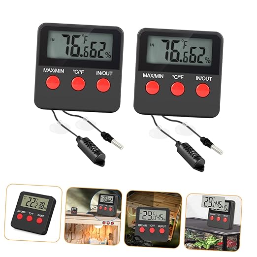 SUPVOX 2sets Digital Thermometer and Hygrometer for Reptile Tanks Electronic Humidity and Temperature Monitor with Display Accurate Measurement for Snake and Pet Enclosures No Batteries