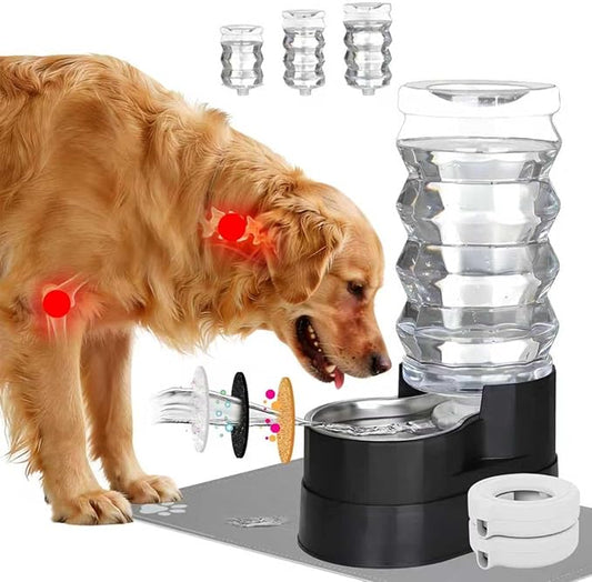 RIZZARI Automatic Dog Water Dispenser: Ion Exchange System with Activated Carbon-Removes Odors-Supports Elderly Dogs’ Spine Health -Spill-Resistant 9L Black Gravity-2 Extra Filters & 2 Bottle Caps