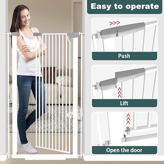 51.18" Tall Extra Tall Pet Gate Dog Door, Auto Close Safety Gates for Kitchen Living Room Doorways Hallway,Indoor Pet Gates for Dogs or Cats(Black) (White, 48.5-56.3")