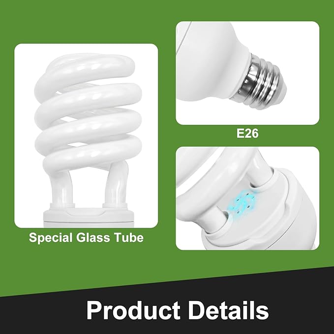 UVB Reptile Light, 5.0 26W UVA UVB Light for Reptiles, Spiral Compact Fluorescent UVB Bulb for Chameleons Tortoise Iguanas and Snakes
