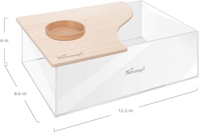 Niteangel Animal Sand-Bath Box: - Acrylic Critter's Sand Bath Shower Room & Digging Sand Container for Hamsters Mice Lemming Gerbils or Other Small Pets (Rectangle, Burlywood)