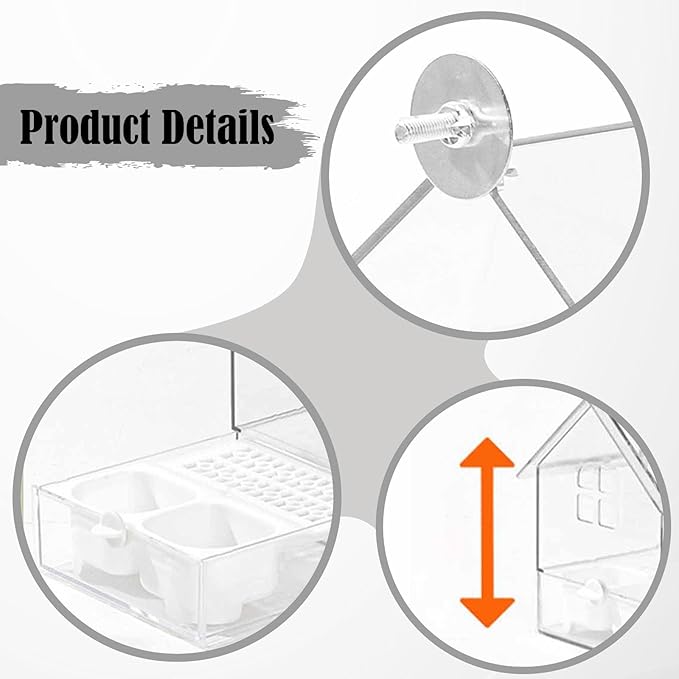 Pull Out External Parrot Feeder Transparent Easy to Fill, Clean Bird Bath Dish Bird Feeder for Fence Hummingbird Patio Finch