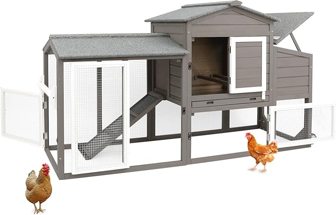Chicken Coop for 2-3 Chickens, with Large Nesting Box, No-Slip Ramp & Pull-Out Tray, Wooden Poultry Bunny Hutch for Outdoor Indoor