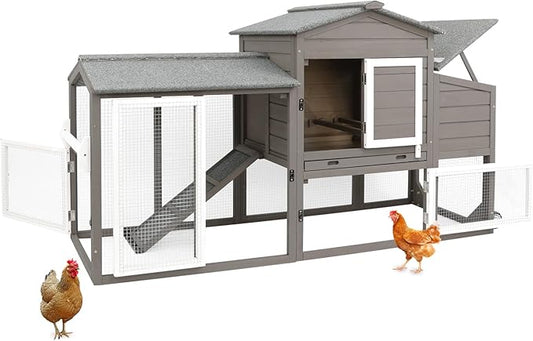 Chicken Coop for 2-3 Chickens, with Large Nesting Box, No-Slip Ramp & Pull-Out Tray, Wooden Poultry Bunny Hutch for Outdoor Indoor
