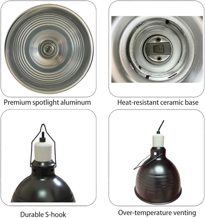 8.5 Inch Reptile Light Fixture,High Reflective Aluminum Shade, Ceramic E26 Socket with Independent Switch, Supports Up to 150W UVB/UVA/Basking Bulbs for Bearded Dragons, Turtles, Lizards & Terrariums