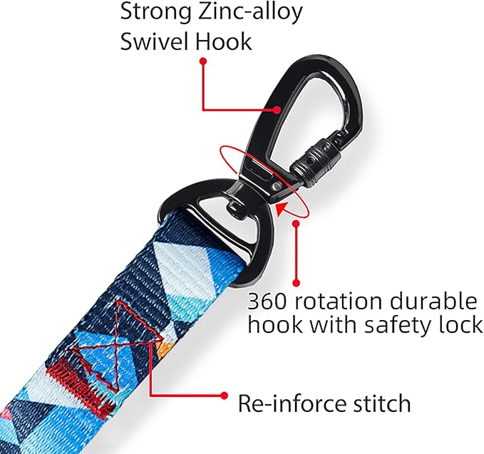 Everking Dog Leash and Collar Set with Metal Buckle,Suitable for Large Dogs Weighing 21-40kg, Memphis Geometric Pattern Design Style, Flexible Webbing, Nylon Handle, Adjustable (Blueberries, L)