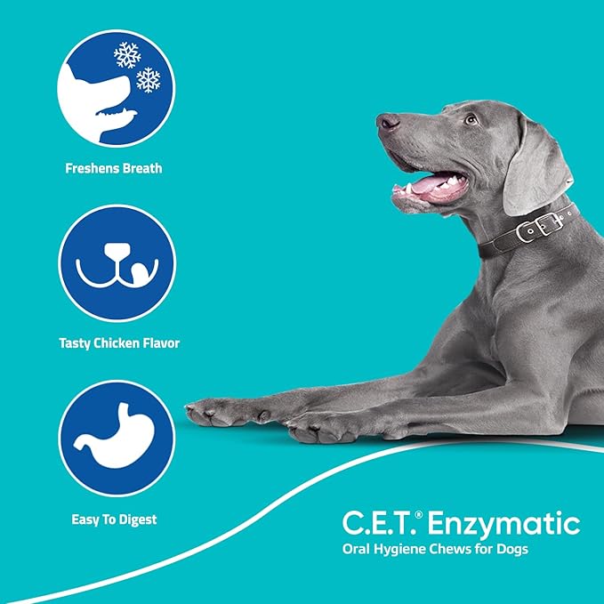 Virbac C.E.T.® Enzymatic Oral Hygiene Chews for Dogs,Medium-Plaque&Tartar Control-Single Layer Beefhide with Exclusive Dual-Enzyme System&Tasty Chicken Flavor-Easy to Give 12.8 Ounce (Pack of 12)