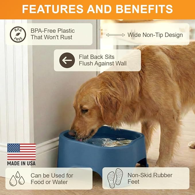 Neater Pet Brands Extra Large Water Bowl for Dogs, Outdoor Dog Water Bowl (2.25 Gallon XL Capacity), Big Trough Style Food Dish for Indoors or Outside, No Spill Large Dog Bowls, Dark Blue