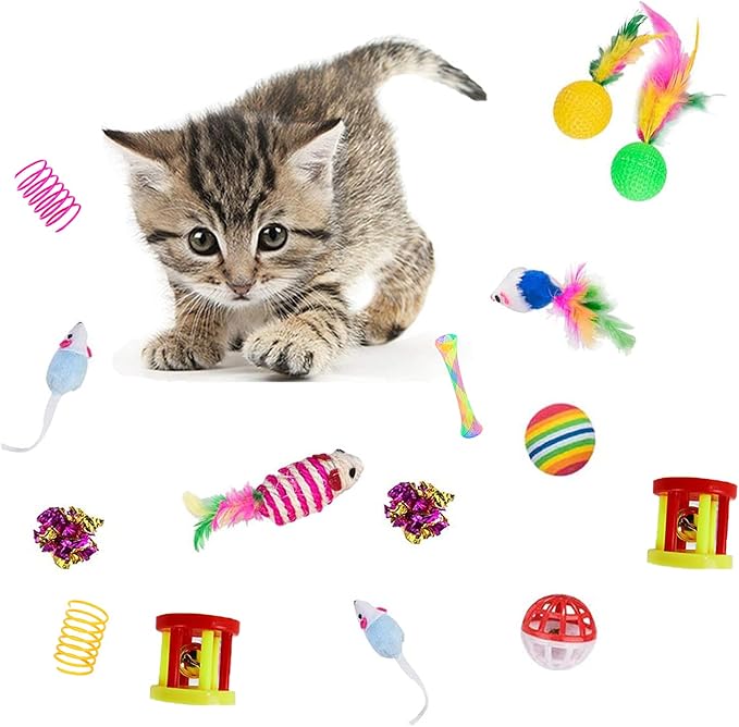 32Pcs Cat Toys Kitten Interactive Pet Toys Assortments, Foldable Rainbow Tunnel, Cat Feather Teaser Wand Interactive Feather Toy Fluffy Mouse Crinkle Balls Bell Play for Cat Puppy Kitty Kitten(2 way) - Image 4