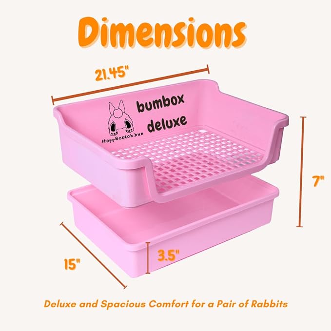 HoppScotch.bun Bumbox Deluxe Rabbit Litter Box, Extra Large 21.45" Training Cage with Toilet Tray for Small Animals, Pink