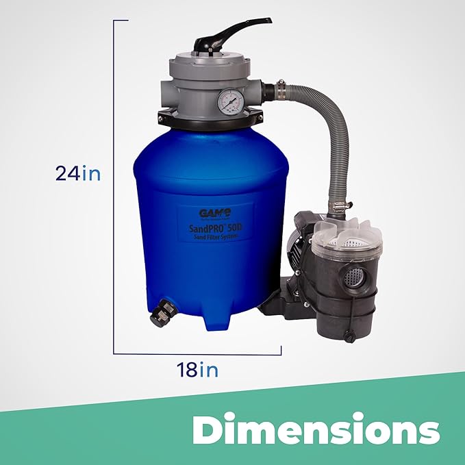 Game SandPRO Sand Filter Pump for Above Ground Pool - 50D Series, 0.5HP, 40 GPM Flow Rate, Compatible with Intex & Bestway, 24"x18", Blue
