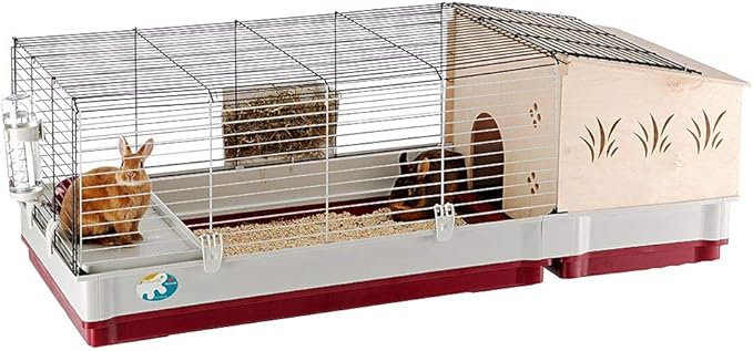 Ferplast Krolik Extra-Large Rabbit Cage w/ Wood Hutch Extension Rabbit Cage Includes All Accessories and Measures 55.9L x 23.62W x 19.68H and Includes ALL Accessories