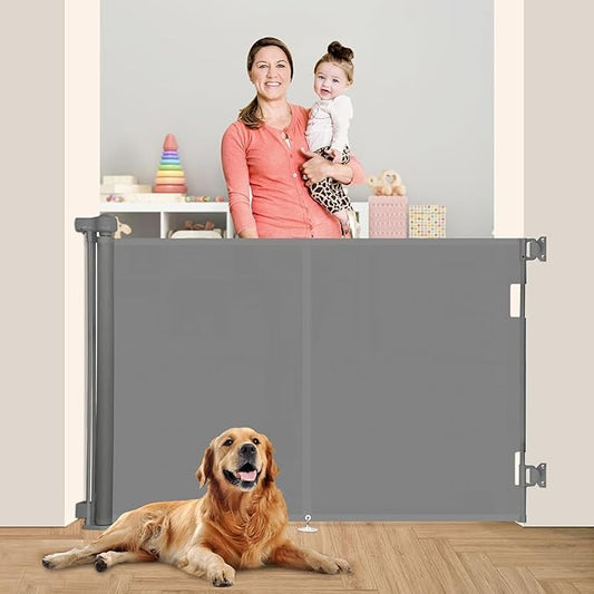 Miumoon 50 inch Retractable Baby Gates 42 inch Tall, Retractable Gate with Reinforced Strip Design to Prevent Crawling Through, Retractable Dog Gate for Stairs, Doorways, Hallways