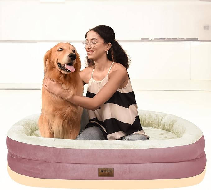 Orthopedic Jumbo Dog Bed for Extra Large Dogs, Giant Waterproof Dog Bed for Large Breed Dogs, Supportive Egg Crate Foam Pet Bed with Removable Washable Cover & Non-Slip Bottom, Pink