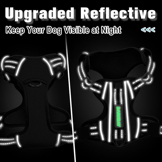 BARKBAY Dog Harness No Pull with ID Tag Pocket - Heavy Duty, Reflective, Easy Control for Large Dogs(Black,M)