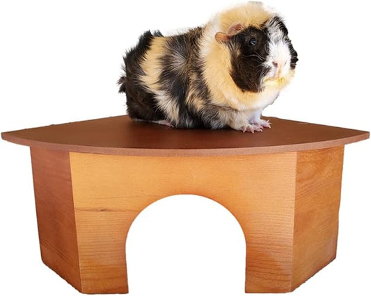 the Space House All Natural Sturdy Pine Wood Corner Hideout Hidey Guinea Pig Hut (Warm Cherry Stain)
