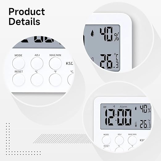 Digital Temperature and Humidity Monitor for Reptile Tanks, Large LCD Display with Clock and Alarm, for Snakes, Lizards, and Other Pets