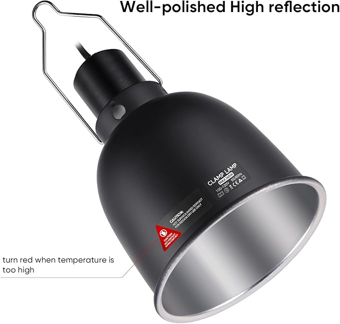 DXOPHIEX 5.5inch Reptile Heat Lamp with Thermostat, Reptile Light Fixture with Dimming Thermostat, Deep Dome Lamp Fixture with 100W Ceramic Heat Emitter for Bearded Dragon, Turtles, Snake and Lizard