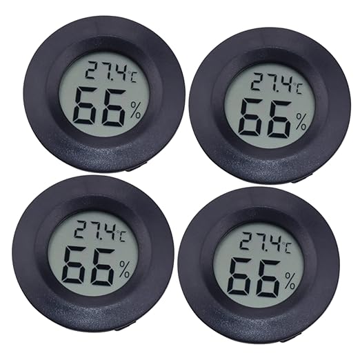 VICASKY 12pcs Round Digital Humidity and Temperature Acrylic Embedded Electronic Hygrometer for Reptile Pets Home Use Lightweight and Compact Black