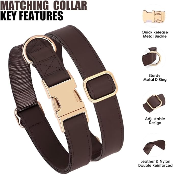 PET ARTIST Soft PU Leather Dog Collar and Leash Set, Bright & Stylish 5FT PU Leather Leash and Collar Set, Durable Pet Collars with Quick Release Metal Buckle for Large Dogs,Brown,L(16-27")