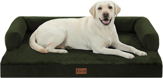 Orthopedic Dog Beds for Extra Large Dogs, Waterproof Egg Crate Foam XL Dog Bed with Sides 45x35Inch, Big Dogs Couch Beds with Removable Washable Cover and Nonskid Bottom, Olive Green
