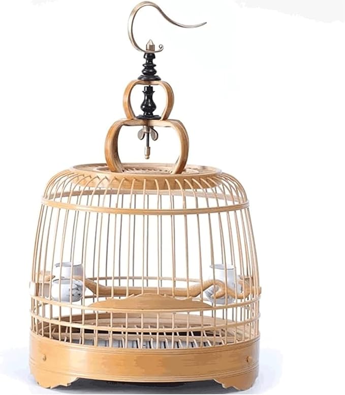Bird Cage Bamboo Bird Aviary Tall Tiel Cage Hanging Parrot Cage Flight Birdcage Bird Carrier Travel Carrier Cage with Stand Pole(Raw-Bamboo)