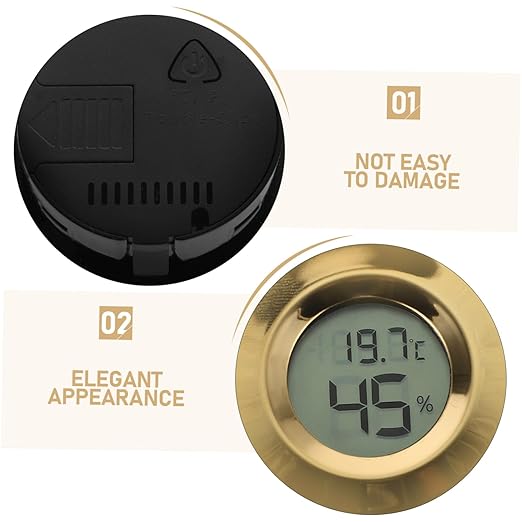 FRCOLOR Round Embedded Cigar Box Humidifier Digital Hygrometer Thermometer LCD Indoor Room Wall Thermometer for Humidity Gauge Reptile Habitat