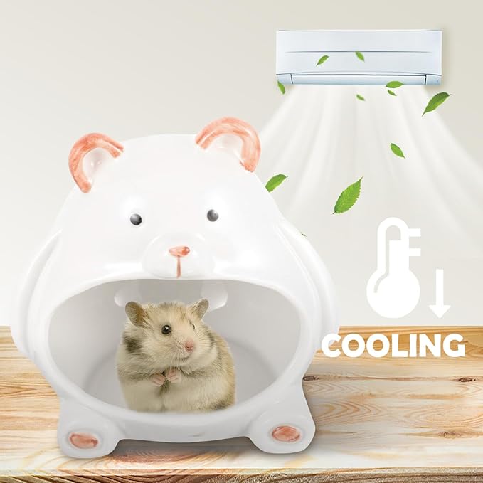 Balacoo Ceramic Hamster Hideout, Dwarf Cool Bed, Hamster House and Habitat for Chinchillas Hedgehogs, Gerbils Mouse and Guinea Pigs, Small Pet All Season House (Bear)