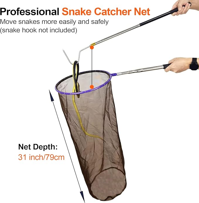 Yorikyas Snake Catcher Net Telescopic Pole for Reptile Grabber Rattle Snake Moving and Catching