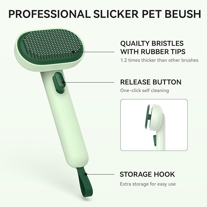 aumuca Cat Brush for Shedding, Cat Brushes for Indoor Cats, Horses Grooming Deshedding Brush for Dog Kitten Horse Massage Removes Loose Fur, Forest Green - Image 3