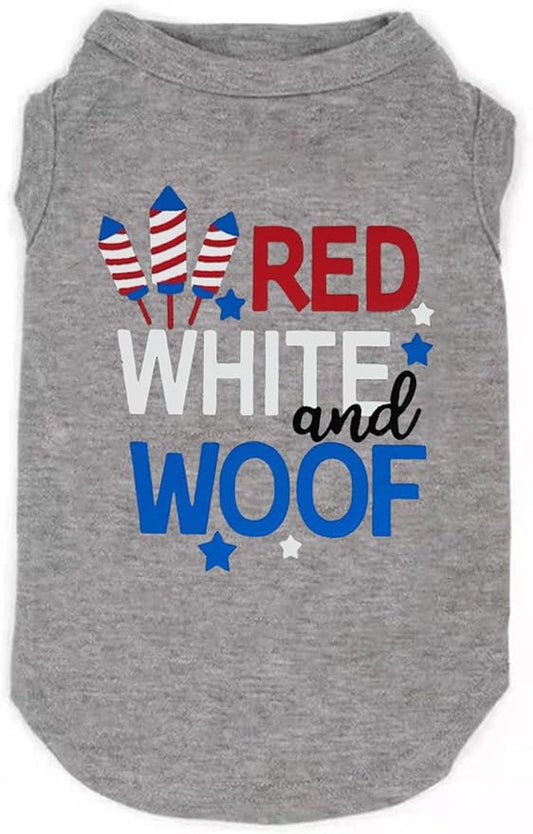 American Flag Popsicle 4th of July Funny Graphic Puppy Clothes Memorial Day, Independence Day, Holiday Dog Clothes for Small Dogs Boy Girl, Pet Cat Outfit (X-Small, woof-Grey)