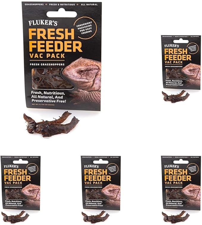 Fluker's Fresh Feeder Vac Pack Grasshoppers, All Natural and Preservative Free, Great for Insect Eating Reptiles, Birds, or Small Animals, 0.7 oz (Pack of 5)