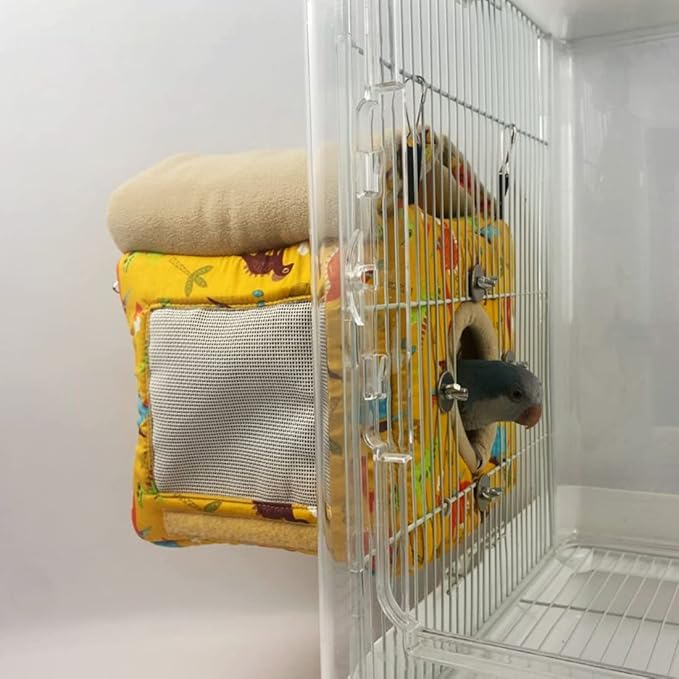 Large Winter Warm Bird Nest House, Bird Bed for Cage, Parrot Nest Snuggle Shed Hut for Four Seasons, Easy to Install for Quaker Lovebirds (Yellow,Small)