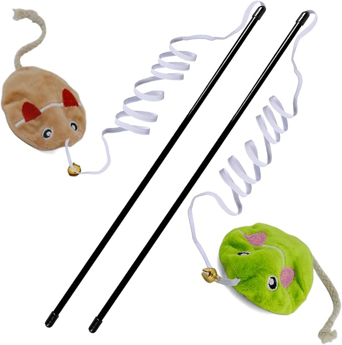 Interactive Cat Toy Wand with Catnip Mouse, Cat Teaser Wand Rainbow String for Bored Indoor Adult Cats and Kittens (2 Pack Mouse) by URMYONLY