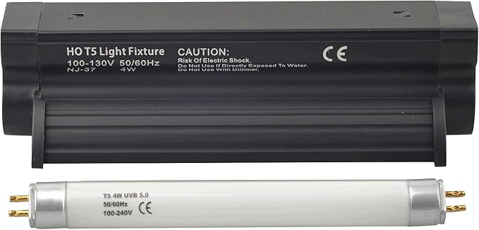 Sundew UVB 5.0 T5 Reptile Lighting Kit, 4W Compact T5 UVB Tube with Fixture, UVB Lighting System for Small Terrariums (4-Watt/6.5 Inches)