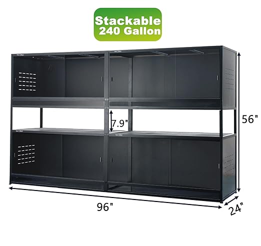 Reptile Enclosure 4 Packs, 48"x24"x24" Stackable Space Efficient Reptile Tank for Bearded Dragon and Ball Python, Expandable Snake Terrarium with Front Opening Tempered Glass Door