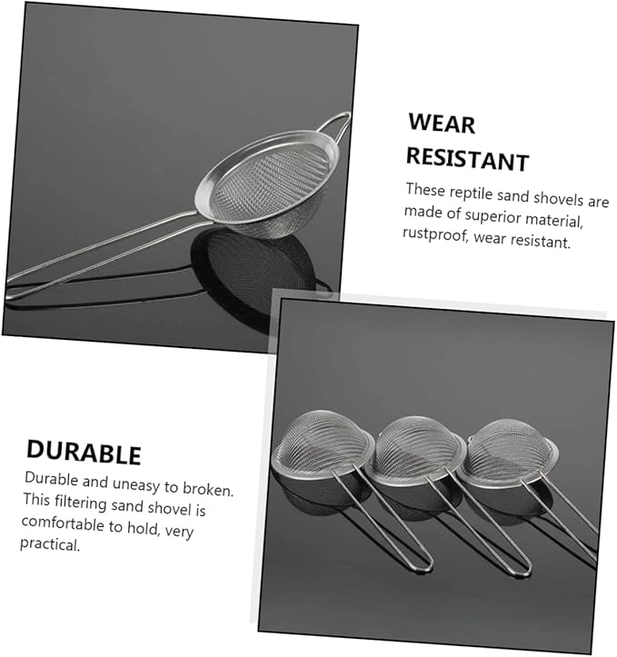 Toddmomy 2pcs Professional Reptiles Residue Excrement Shovel Metal Mesh Lizard Dung Sieve Tool