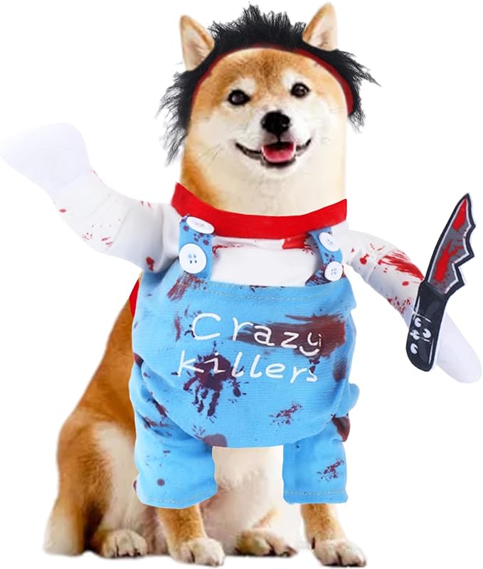 Dog Halloween Deadly Costume Set Cute Funny Cosplay Chucky Outfits Puppy Halloween Theme Party Clothes(Large)
