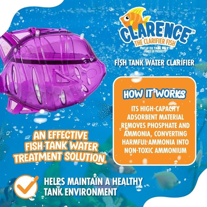 Clarence the Clarifier Fish - 6 pk, Purple - Aquarium Treatment, Clear Cloudy Fresh-Saltwater, Fish-Plant Safe, 10gal Tank Maintenance Each