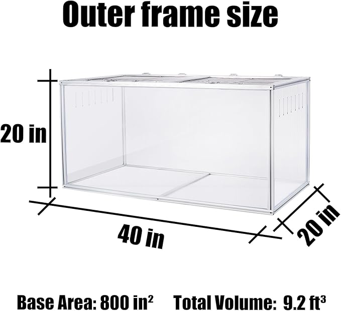 Large Hamster Cage, 40 x 20 x 20 in Chew-Proof Metal Frame, Clear Acrylic with Vent Holes, Hinged Top with Stainless-Steel Mesh — Hamster Enclosure